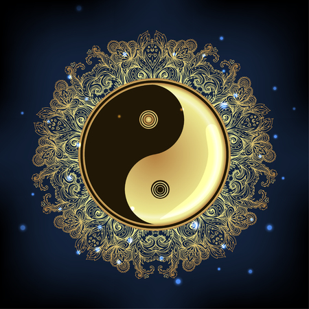 Diwali Om symbol with mandala . Round Pattern. Vintage style decorative vector elements. Hand drawn background. Indian, Great design for tattoo, yoga studio, spirituality concepts, trendy textiles.のイラスト素材