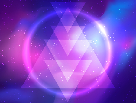 My Galaxy. Vector bright colorful cosmos illustration with sacred geometry. Abstract cosmic background with stars. Astronomy, astrology, alchemy, boho and magic texture. lens flareのイラスト素材