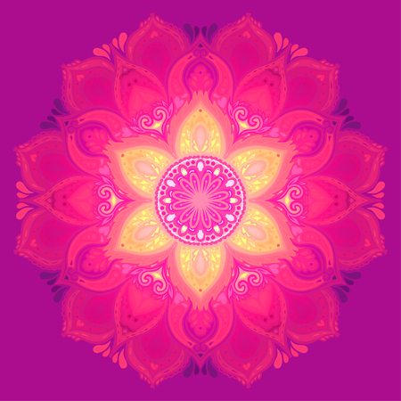 Vector ornamental mandala inspired ethnic art, patterned Indian paisley. Hand drawn illustration. Invitation element. Tattoo, astrology, alchemy, boho and magic symbol.のイラスト素材