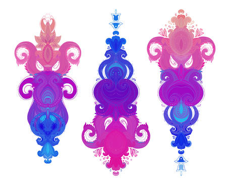 Vector ornamental mandala inspired ethnic art, patterned Indian paisley. Hand drawn illustration. Invitation element. Tattoo, astrology, alchemy, boho and magic symbol.のイラスト素材