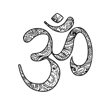 Diwali Om Sacred symbol. Ornate decorative vector elements. Hand drawn background. Indian, Great design for tattoo, yoga studio, spirituality concepts, t-shirt prints.のイラスト素材