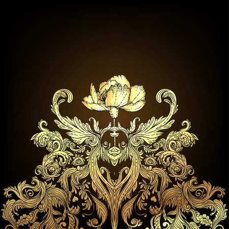 Vintage background golden baroque seamless pattern. Wallpaper, luxury for textile design. Elegant linear style floral ornament in gold an black colors.のイラスト素材