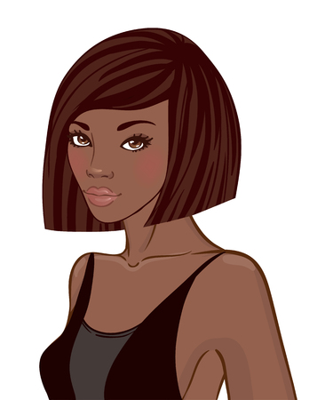 African American pretty girl portrait. Black beauty concept. Vector Illustration of Black Woman. Great for avatars.のイラスト素材