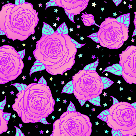 Red Roses over deep blue background. Seamless elegant vintage floral pattern. Design for fabric, textile, wrapping paper, wallpaper, wedding concept. Retro hand drawn ornament.のイラスト素材