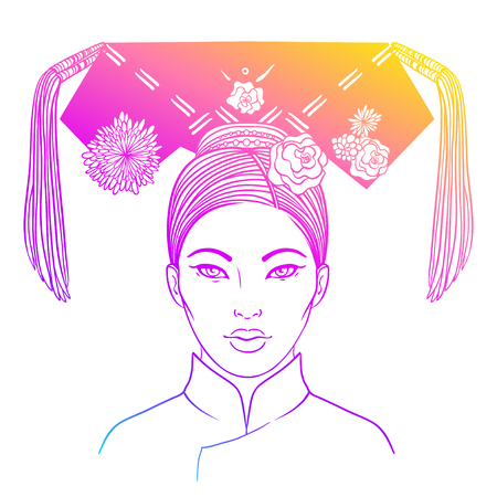 Noble Manchurian Woman Of Qing Dynasty 19th Century Traditional