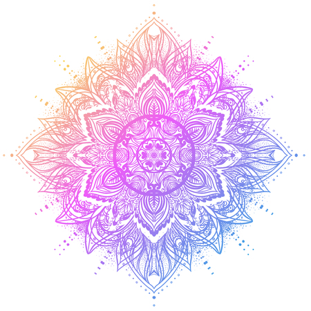 Vector ornamental Lotus flower, ethnic art, patterned Indian paisley. Hand drawn illustration. Invitation element. Tattoo, astrology, alchemy, boho and magic symbol.のイラスト素材