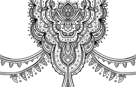 Beautiful India inspired Bohemian floral seamless patter. Vector. Henna tattoo style background. Titled ethnic art, patterned Indian paisley. Vintage ornate wallpaper or fabric. black and white.のイラスト素材