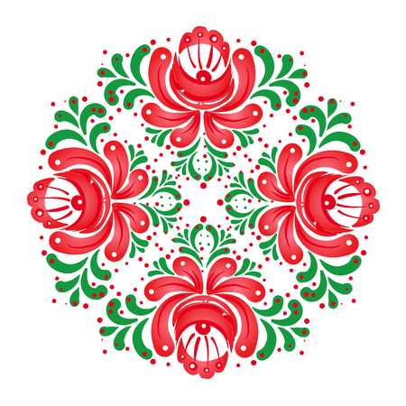 Khokhloma inspired floral pattern design elements. Red and green vector ornaments isolated on white. Traditional Russian painting style. Print, posters, t-shirts and textiles.のイラスト素材