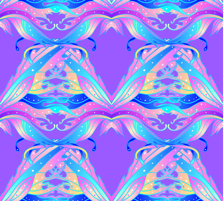 Magical fairy wings seamless pattern. Hand-drawn vector illustration. Trendy magic print, alchemy, mystery, divine goddess, spirituality, occultism. Rainbow colors.のイラスト素材