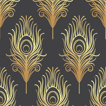 Art deco style geometric seamless pattern in black and gold. Vector illustration. Roaring 1920's design. Jazz era inspired . 20's. Vintage Fabric, textile, wrapping paper, wallpaper. Retro hand drawn.のイラスト素材