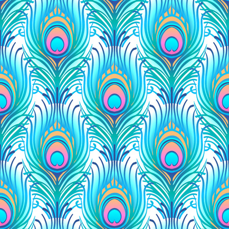 Peacock pale pink seamless vector pattern. Peafowl abstract feathers tiled print for textile or wrap paper. Hand drawn vintage linear romantic beautiful drawing patternのイラスト素材
