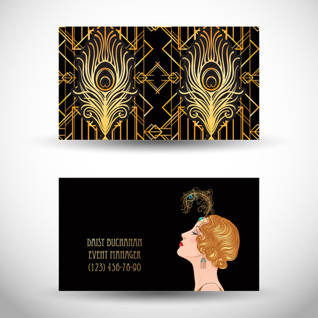 Art deco style business card for Vector illustration for glamour party, thematic wedding.のイラスト素材