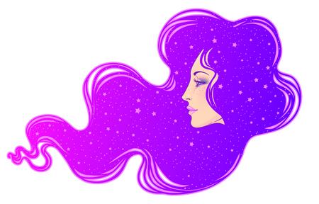 The profile of a girl with he hair full of stars inside.のイラスト素材