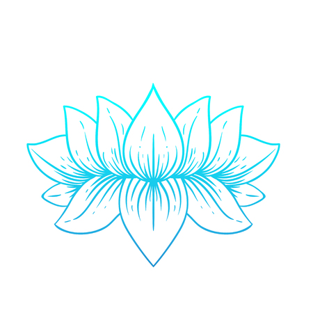 Vector ornamental Lotus flower, ethnic art, patterned Indian paisley. Hand drawn illustration. Invitation element. Tattoo, astrology, alchemy, boho and magic symbol. Gradient over white.のイラスト素材