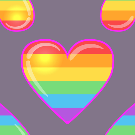Rainbow hearts. Gay pride flag colored colored hearts seamless pattern. Trendy stylish texture. Repeating colorful tile, artwork for print and textiles. Isolated vector illustration. LGBT concept.のイラスト素材