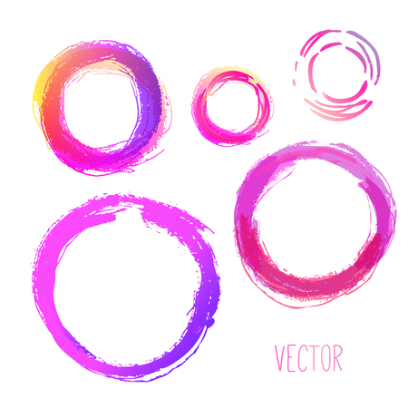 Set of hand drawn circles, vector design elements. Colorful simple abstract stains. Round trendy stylish texture. Hand painted artwork for print and textiles, home decor, fashion fabrics.のイラスト素材