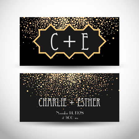 Gift voucher in luxury Art deco style. Vector discount card. Abstract vintage patterns and design elements. Retro geometric background set.のイラスト素材