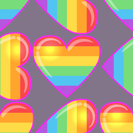Rainbow hearts. Gay pride flag colored colored hearts seamless pattern. Trendy stylish texture. Repeating colorful tile, artwork for print and textiles. Isolated vector illustration. LGBT concept.のイラスト素材