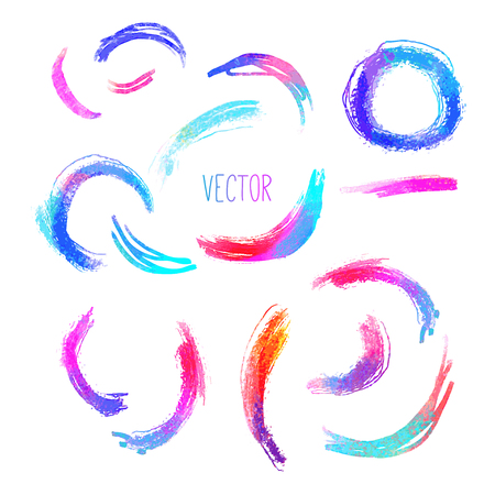 Set of hand drawn circles, vector design elements. Colorful simple abstract stains. Round trendy stylish texture. Hand painted artwork for print and textiles, home decor, fashion fabrics.のイラスト素材