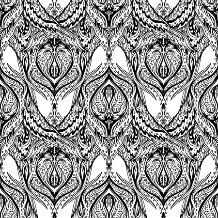 Vector black and white ornamental Lotus Bohemian floral paisley seamless ornament. Folk henna tattoo style pattern. Indian style. Vintage ornate vector wallpaper. Astrology, alchemy, spirit, magic.のイラスト素材