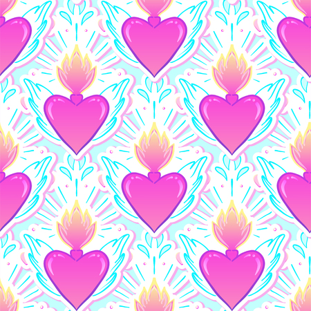 Old school tattoo style seamless pattern.のイラスト素材