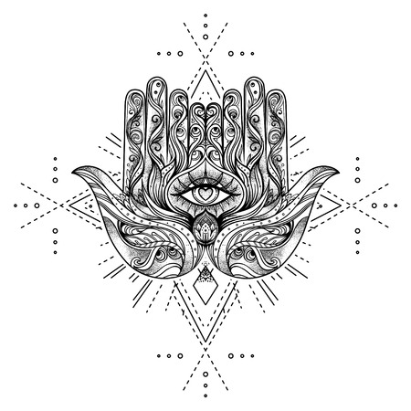 Ornate hand drawn hamsa.のイラスト素材