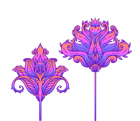 Floral paisley inspired Indian vector colorful ornate seamless pattern. Decorative style retro background, ornate design with repetition. Heraldic floral texture.のイラスト素材