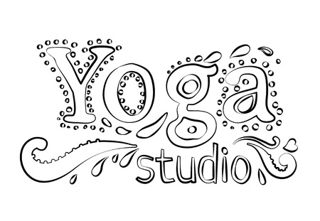 Yoga studio design template over ink or  watercolor background. Hand drawn vintage style design element. Alchemy, spirituality, occultism, textiles art. Vector illustration for t-shirt print.のイラスト素材