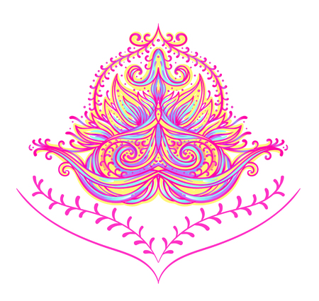 Stretch and Strength. Yoga card design. Colorful template for spiritual retreat or yoga studio. Ornamental business cards, oriental pattern. Vector illustrationのイラスト素材