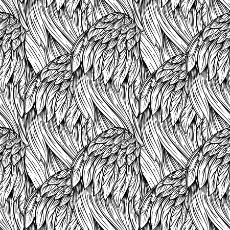 Vintage seamless pattern with hand-drawn feathers. Vector illustration.のイラスト素材