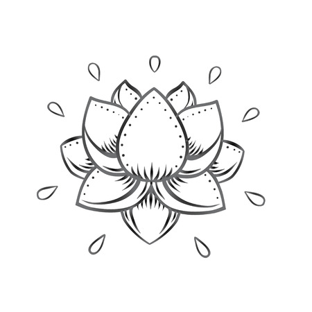 Vector ornamental Lotus flower, ethnic art, patterned Indian paisley. Hand drawn illustration. Invitation element. Tattoo, astrology, alchemy, boho and magic symbol. Black linework isolated on white.のイラスト素材
