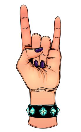 Rock and roll sign. Raised hand as a rock and roll sign.のイラスト素材