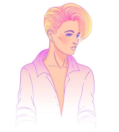 Portrait of a young pretty caucasian woman with short pixie cut.のイラスト素材