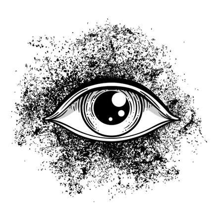 Blackwork tattoo flash. Eye of Providence. Masonic symbol. All seeing eye inside triangle pyramid. New World Order. Sacred geometry, religion, spirituality, occultism. Isolated vector illustration.のイラスト素材