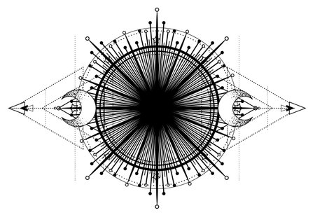 Blackwork tattoo flash. Eye of Providence. Masonic symbol. All seeing eye inside triangle pyramid. New World Order. Sacred geometry, religion, spirituality, occultism. Isolated vector illustration.のイラスト素材