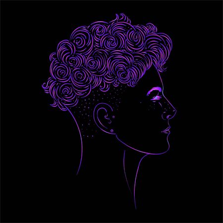 Portrait of a young pretty woman with side shaved hair.のイラスト素材