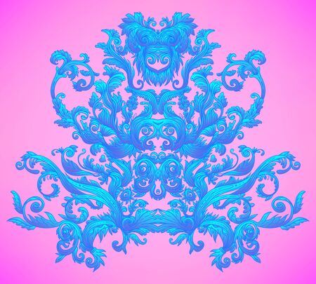 Vintage baroque floral patterned frame in bright neon colors.のイラスト素材