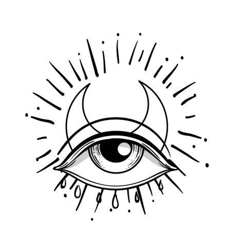 Blackwork tattoo flash. Eye of Providence. Masonic symbol. All seeing eye inside triangle pyramid. New World Order. Isolated vector illustrationのイラスト素材