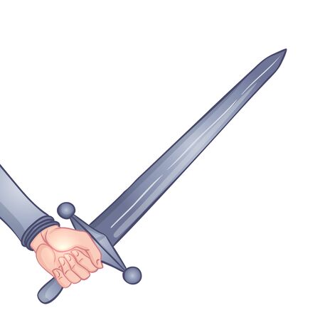 With sword and fire. Hand holding sword. Vintage gothic style inspired art. Vector illustration isolated. Tattoo design.のイラスト素材