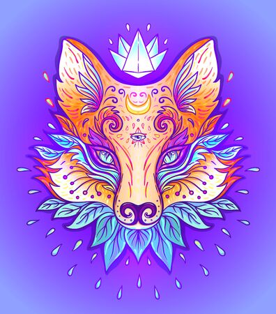Cute fox face. Character tattoo design for pet lovers, artwork for print, textiles. Isolated vector illustration.のイラスト素材
