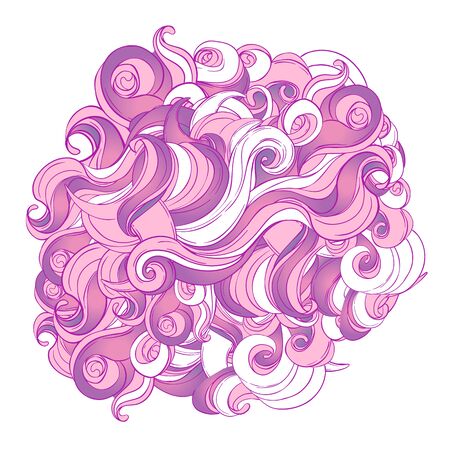 Natural texture. Decorative hand drawn doodle ornamental curly pattern isolated on white. Vector background. Stormy sea line art drawing. Splash ocean, clouds or hair.のイラスト素材