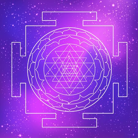 The Sri Yantra or Sri Chakra, form of mystical diagram, Shri Vidya school of Hindu tantra symbol. Sacred geometry vector design element. Vector illustration. Alchemy, occultism, spirituality.のイラスト素材