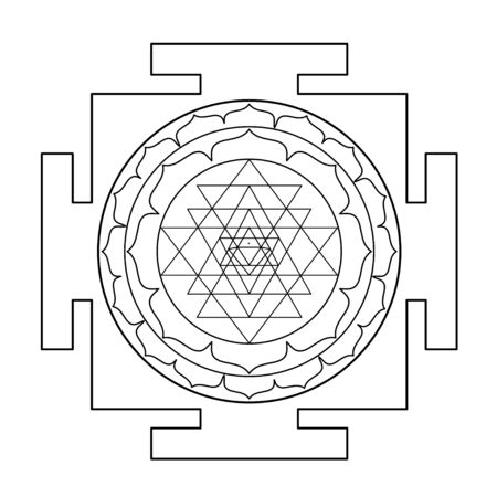 The Sri Yantra or Sri Chakra, form of mystical diagram, Shri Vidya school of Hindu tantra symbol. Sacred geometry vector design element. Vector illustration. Alchemy, occultism, spirituality.のイラスト素材