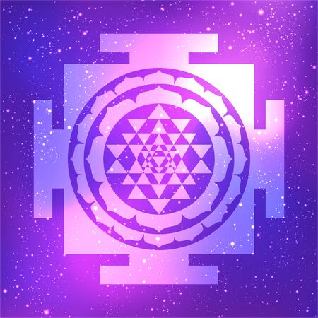 The Sri Yantra or Sri Chakra, form of mystical diagram, Shri Vidya school of Hindu tantra symbol. Sacred geometry vector design element. Vector illustration. Alchemy, occultism, spirituality.のイラスト素材