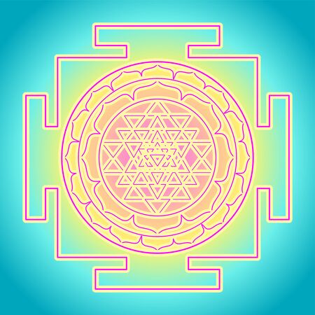 The Sri Yantra or Sri Chakra, form of mystical diagram, Shri Vidya school of Hindu tantra symbol. Sacred geometry vector design element. Vector illustration. Alchemy, occultism, spirituality.のイラスト素材
