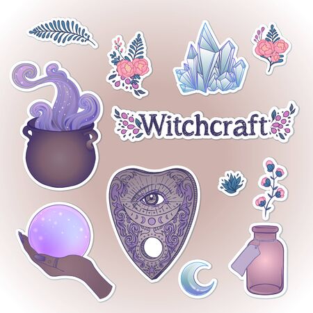 Witchcraft equipment on beigeのイラスト素材