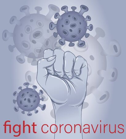Stop coronavirus, human fist raised up symbol outbreak and coronaviruses influenza vector illustration. Coronavirus 2019-nCoV. Pandemic medical health risk, immunology, virology, epidemiology.のイラスト素材