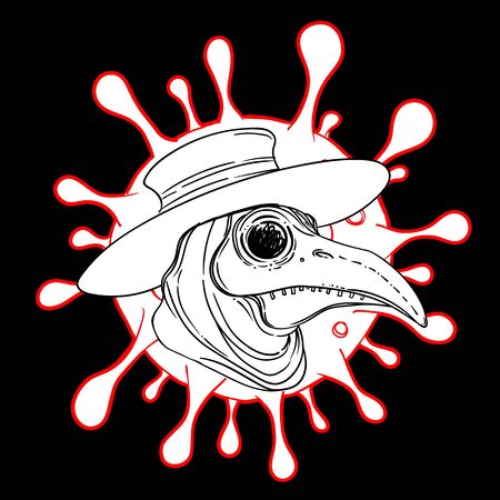 Vector gothic illustration of plague doctor. Tattoo art. Sketchy style. Medieval venetian scary bird mask. Alchemy, tattoo art, t-shirt design. Medieval medicine.のイラスト素材