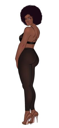 Curvy african american girl in casual wear and high heels isolated on whiteのイラスト素材