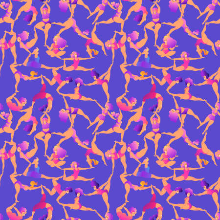 Plus size curvy lady doing yoga class. Seamless pattern. Vector illustration isolated on white....